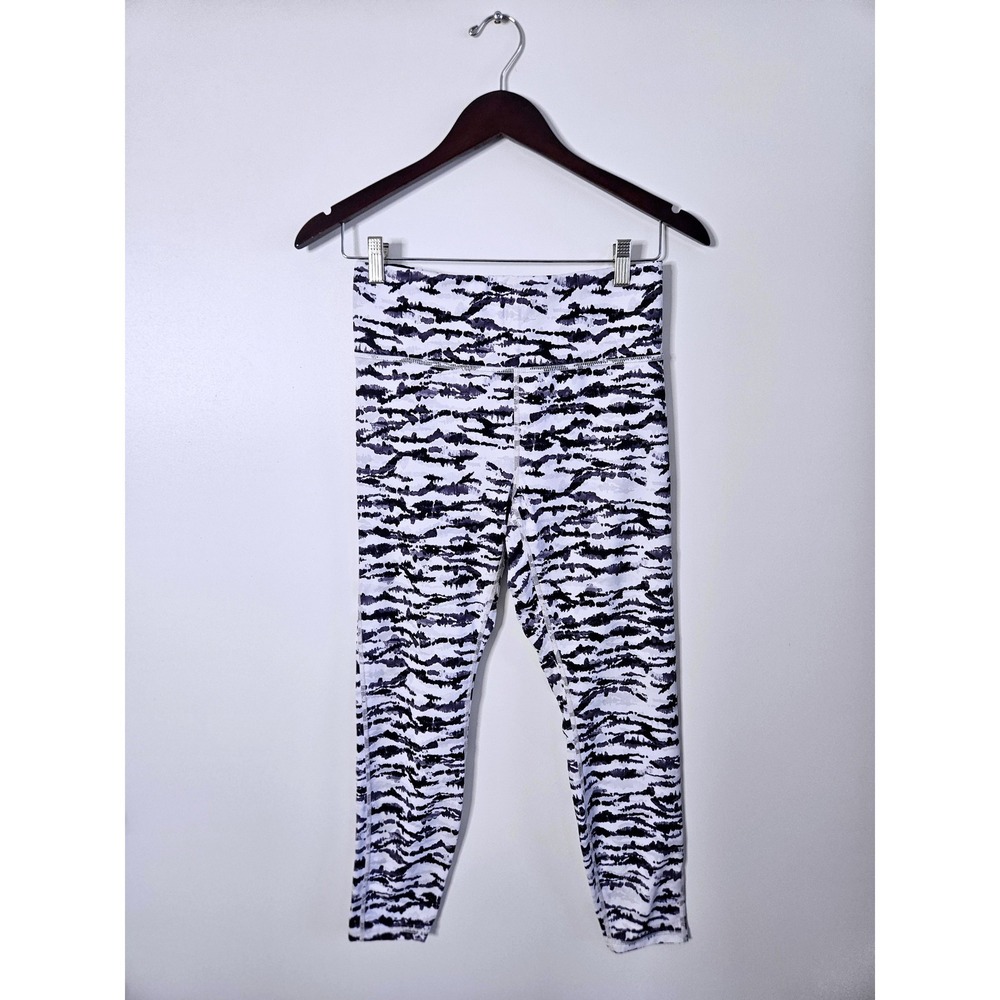 Fabletics Black‎ White Abstract Print Leggings M PowerHold High Waisted Workout